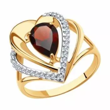 Серебряное кольцо с гранатом и фианитами