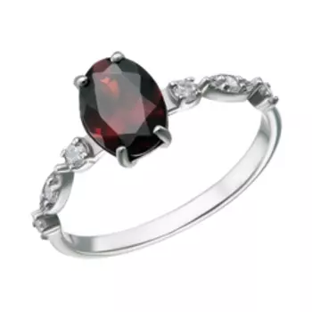Серебряное кольцо с гранатом и фианитами