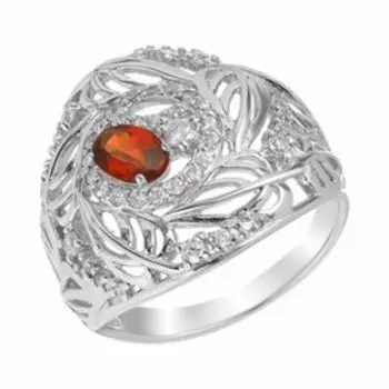 Серебряное кольцо с гранатом и фианитами