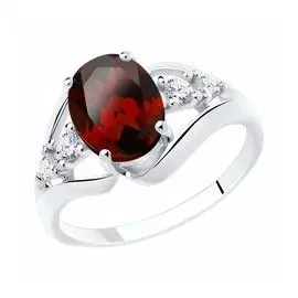 Серебряное кольцо с гранатом и фианитами