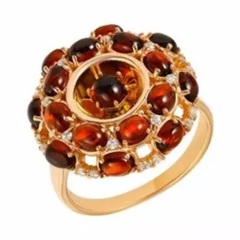 Серебряное кольцо с гранатом и фианитами