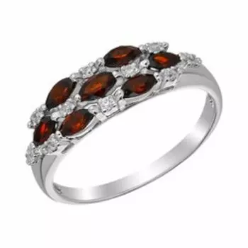 Серебряное кольцо с гранатом и фианитами