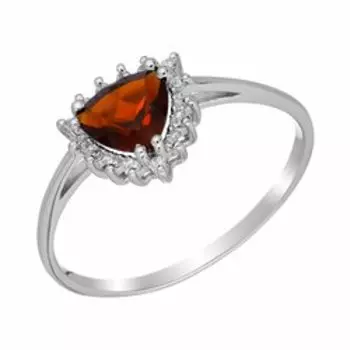 Серебряное кольцо с гранатом и фианитами
