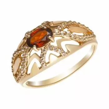 Серебряное кольцо с гранатом и фианитами