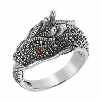Серебряное кольцо с гранатом и марказитом "Дракон"