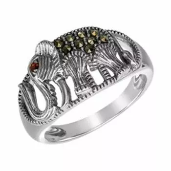 Серебряное кольцо с гранатом и марказитом "Слон"
