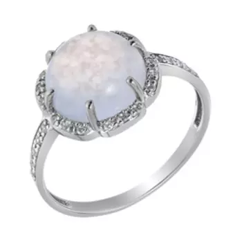 Серебряное кольцо с халцедоном и фианитами