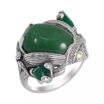 Серебряное кольцо с халцедоном и фианитами "Жук"