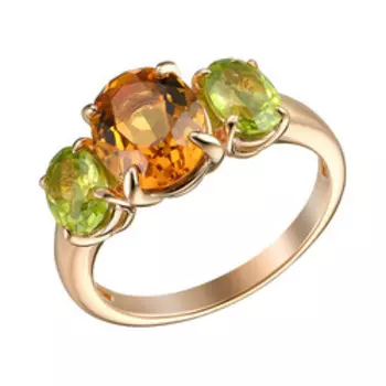 Серебряное кольцо с хризолитами и цитрином