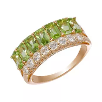 Серебряное кольцо с хризолитами и фианитами