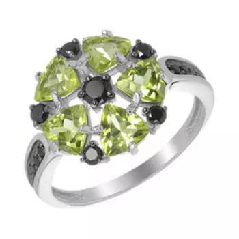 Серебряное кольцо с хризолитами и шпинелью