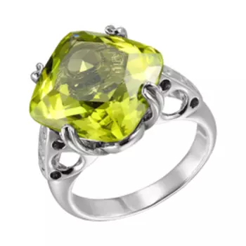 Серебряное кольцо с хризолитовым кварцем и фианитами