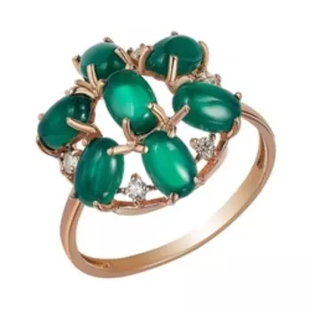 Серебряное кольцо с хризопразами и фианитами