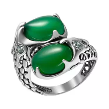 Серебряное кольцо с хризопразами и фианитами