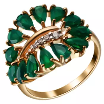 Серебряное кольцо с хризопразами и фианитами