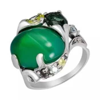 Серебряное кольцо с хризопразом и фианитами