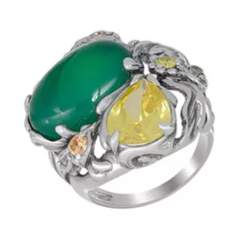 Серебряное кольцо с хризопразом и фианитами