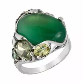 Серебряное кольцо с хризопразом и фианитами