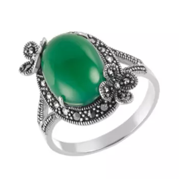 Серебряное кольцо с хризопразом и марказитами