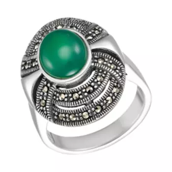 Серебряное кольцо с хризопразом и марказитами