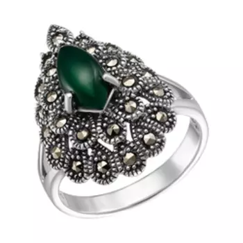 Серебряное кольцо с хризопразом и марказитами