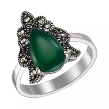 Серебряное кольцо с хризопразом и марказитами