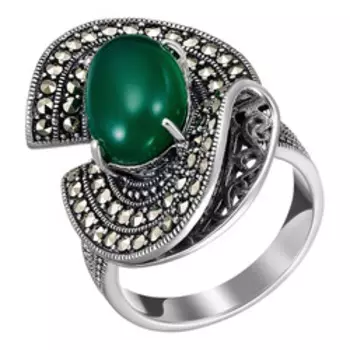 Серебряное кольцо с хризопразом и марказитами