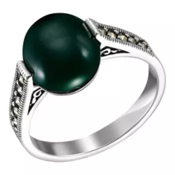 Серебряное кольцо с хризопразом и марказитами