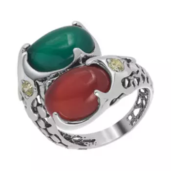 Серебряное кольцо с хризопразом, сердоликом и фианитами