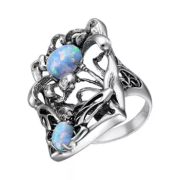 Серебряное кольцо с имитацией опала и фианитами