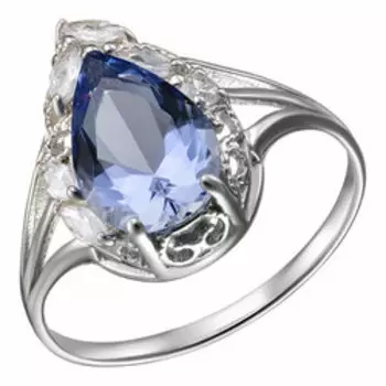 Серебряное кольцо с имитацией танзанита и фианитами