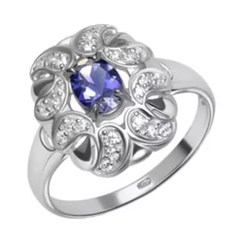 Серебряное кольцо с иолитом и фианитами