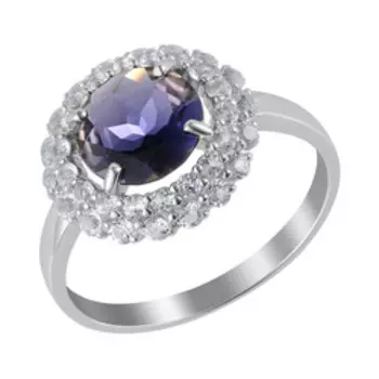 Серебряное кольцо с иолитом и топазами