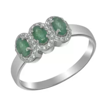 Серебряное кольцо с изумрудами и фианитами