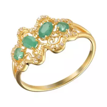 Серебряное кольцо с изумрудами и фианитами