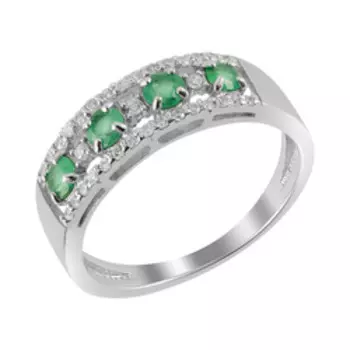 Серебряное кольцо с изумрудами и фианитами