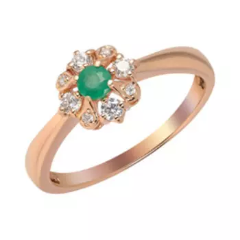 Серебряное кольцо с изумрудами и фианитами "Цветок"