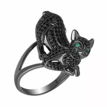Серебряное кольцо с изумрудами "Кошка"