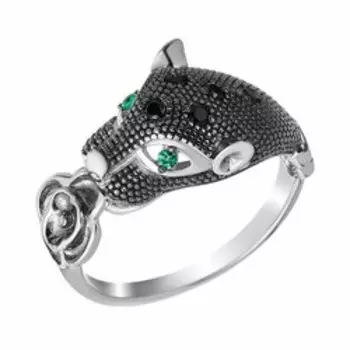 Серебряное кольцо с изумрудами "Пантера"