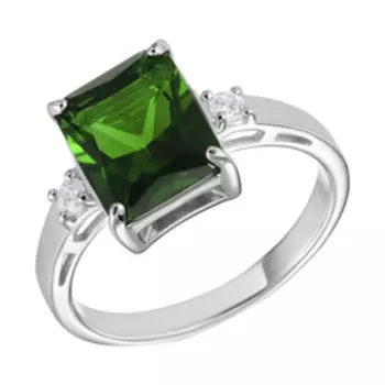 Серебряное кольцо с изумрудным кварцем и фианитами