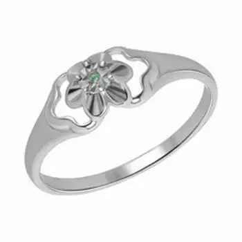 Серебряное кольцо с изумрудом и алмазной обработкой