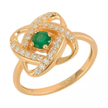 Серебряное кольцо с изумрудом и фианитами