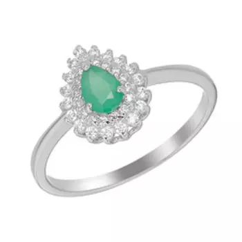 Серебряное кольцо с изумрудом и фианитами