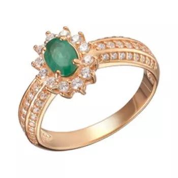 Серебряное кольцо с изумрудом и фианитами