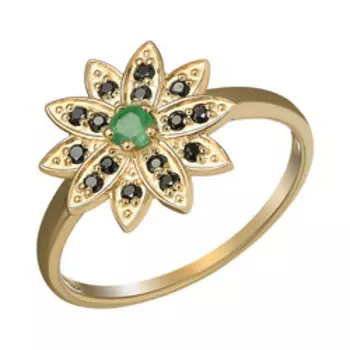 Серебряное кольцо с изумрудом и шпинелью "Цветок"