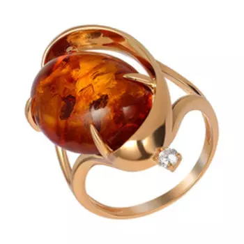 Серебряное кольцо с коньячным янтарем и фианитом