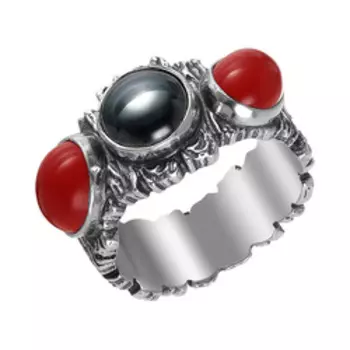 Серебряное кольцо с кораллами и гематитом