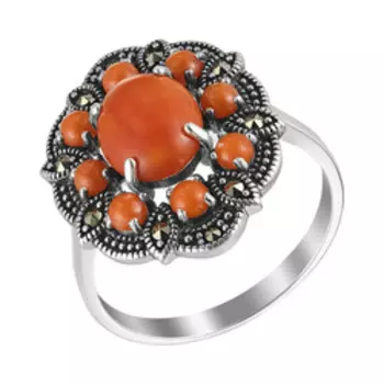 Серебряное кольцо с кораллами и марказитами