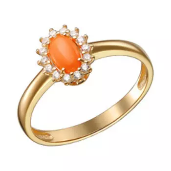 Серебряное кольцо с кораллом и цирконием
