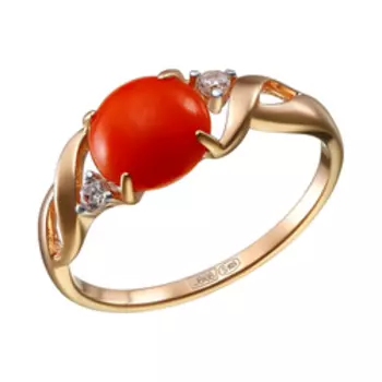 Серебряное кольцо с кораллом и фианитами
